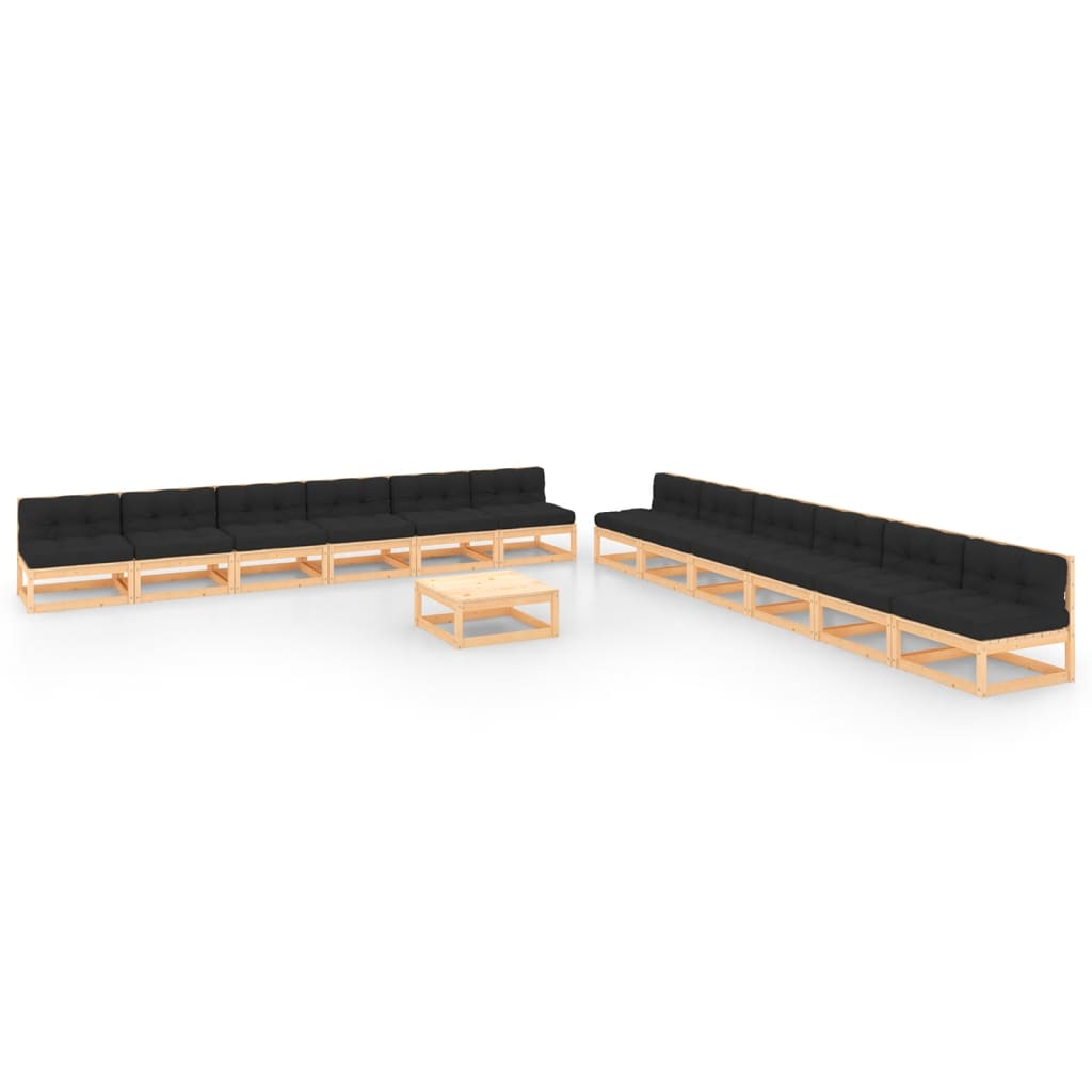 13-tlg. Garten-Lounge-Set mit Kissen Kiefer Massivholz